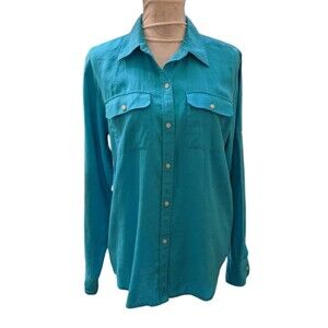 Linen Long Sleeve Everyday Blue Shirt Pockets M